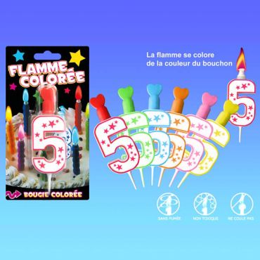 Bougie Chiffre "5" Flamme Colorée Bougie Chiffre "5" Flamme Colorée