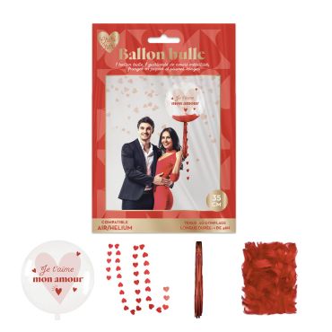 Ballon bulle transparent avec "Je t’aime mon amour" et guirlande de cœurs | jourdefete.com. Ballon bulle transparent avec "Je t’aime mon amour" et guirlande de cœurs | jourdefete.com.