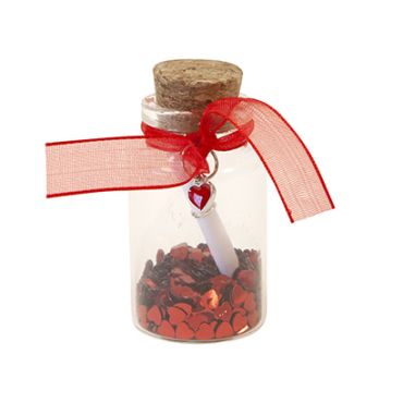 Petit pot en verre avec message et petits cœurs rouges décor romantique Saint-Valentin | jourdefete.com Petit pot en verre avec message et petits cœurs rouges décor romantique Saint-Valentin | jourdefete.com