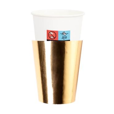 8 gobelets en carton blancs avec 8 revêtements dorés métallisés 8 gobelets en carton blancs avec 8 revêtements dorés métallisés