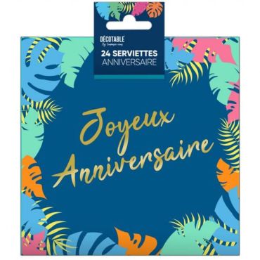 Serviettes tropicales anniversaire avec motifs colorés et inscription dorée | jourdefete.com Serviettes tropicales anniversaire avec motifs colorés et inscription dorée | jourdefete.com