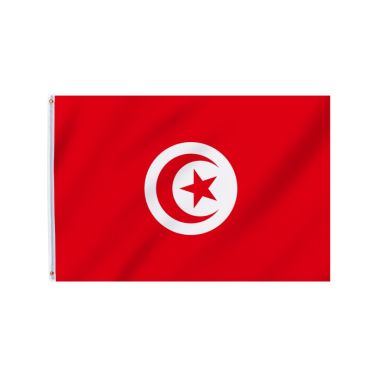 Grand drapeau de la Tunisie rouge avec croissant et étoile dans un cercle blanc | jourdefete.com