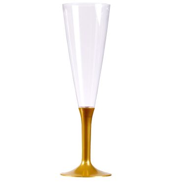 10 Flûtes à Champagne Plastique Pied "Or"