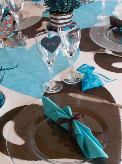 Déco de Table de Mariage Bleu Marron
