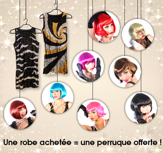 Promo spéciale réveillon : Robe à sequin et perruque cabaret