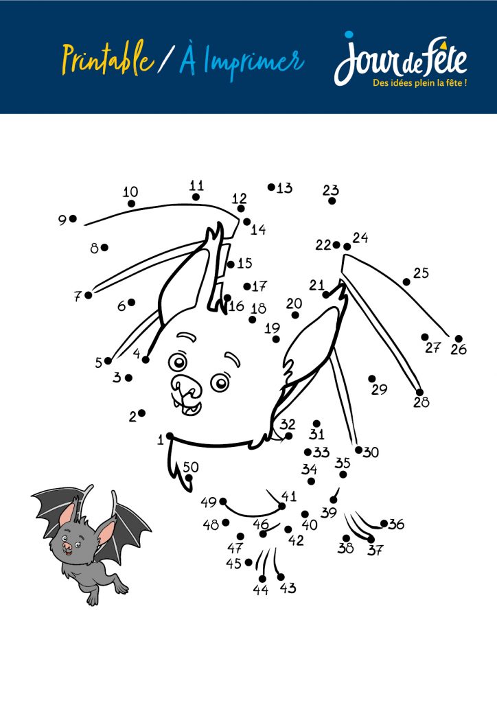 Jeu de points à relier pour Halloween et pour les enfants