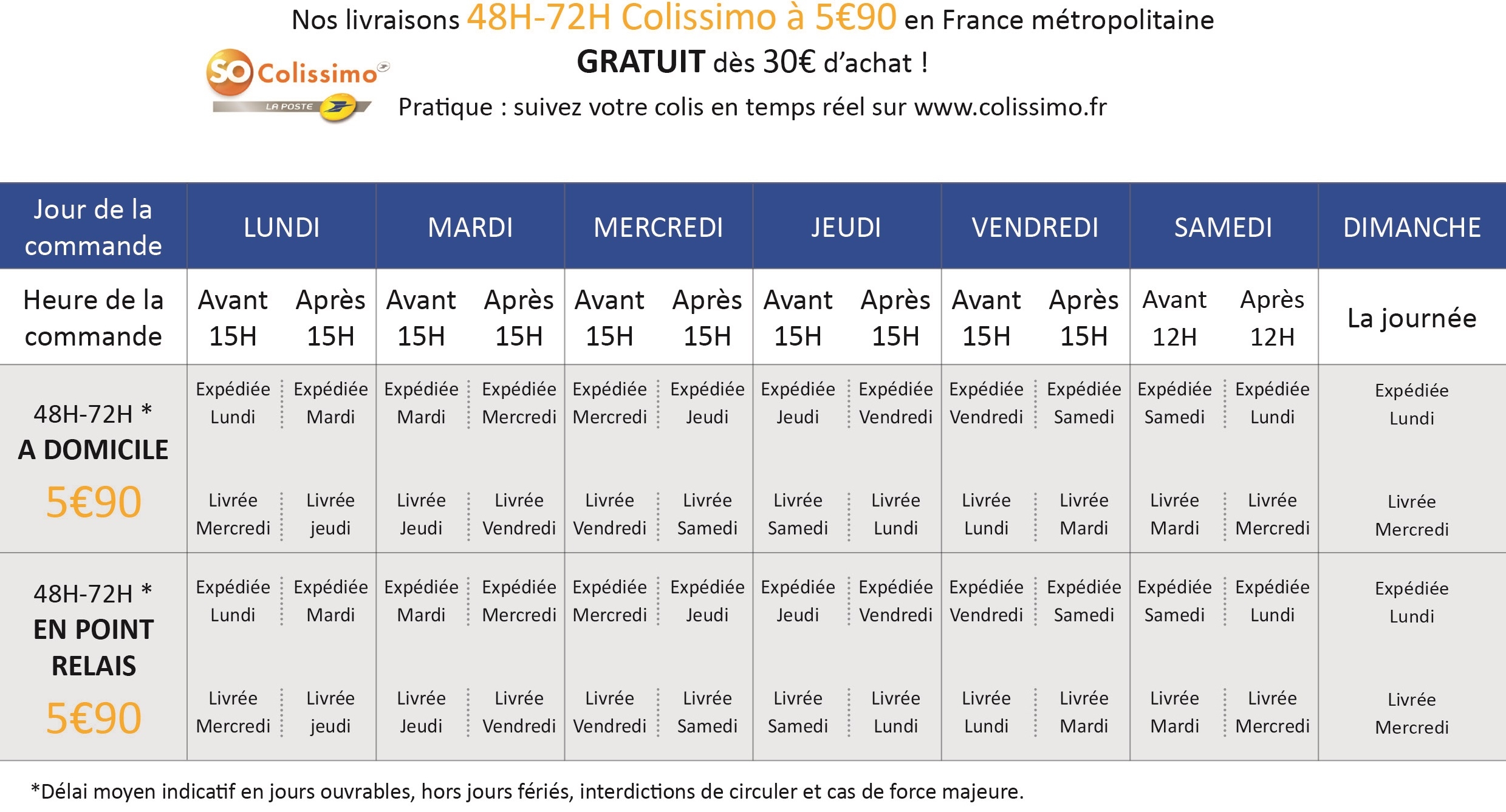 Livraison en 24 à 48 heures Jour de Fête